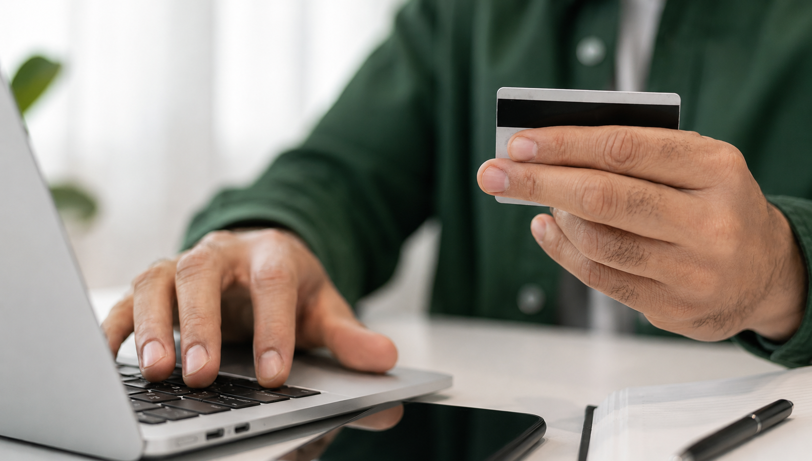 Customer completing a secure online checkout with a card