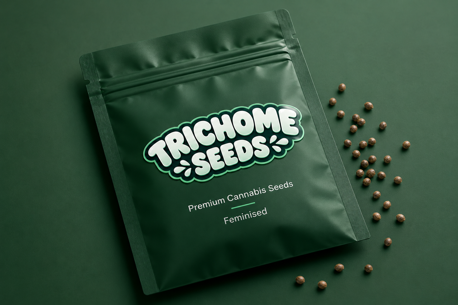 Trichome Seeds feminised seed pack with seeds
